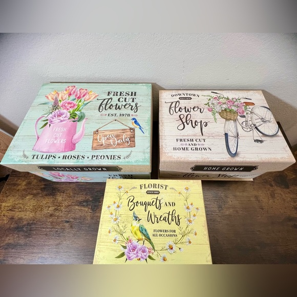 Fresh Cut Flowers Square Box Set (Set of 3) - Picture 3 of 5